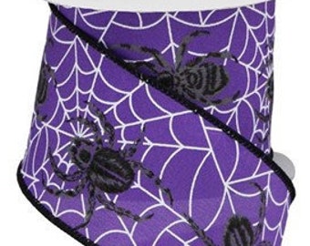 Purple Halloween Spider Web Wired Ribbon, 2.5" x 10 Yards