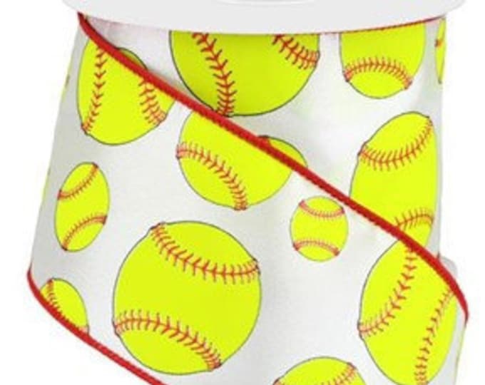 Softball Wired Ribbon White/red/neon Yellow Wired Ribbon 2.5 | Etsy