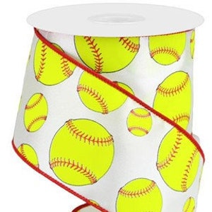 Softball Wired Ribbon White/red/neon Yellow, 2.5
