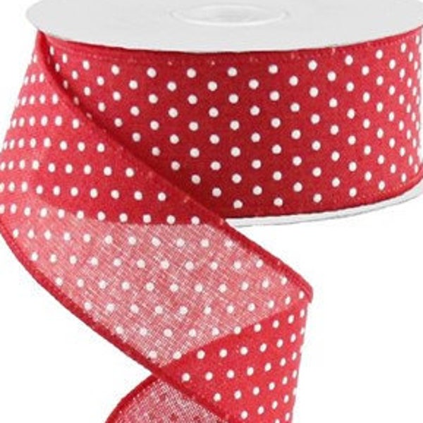 Red With White Swiss Dot Royal Wired Ribbon, Swiss Dot Ribbon, Ribbon For Wreaths, Wreath Supplies, Christmas, Valentine, Spring, Summer