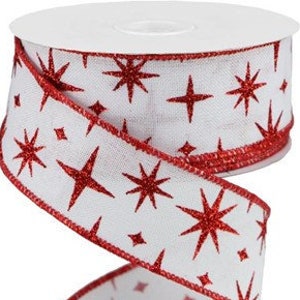 Retro Red Stars Diamond Royal Wired Ribbon, Ribbon, Christmas Wired Ribbon, 1.5" X 10 Yards Ribbon, Christmas, Ribbon, Star Ribbon, Bows