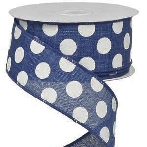 Royal Blue/White Medium Multi Dots Wired Ribbon, 1.5&quot; X 10 Yard Ribbon, Polka Dot Ribbon, Royal Blue Ribbon, Wreath Supplies, Wreath Ribbon
