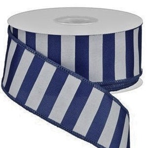 Medium Horizontal Stripe Royal Blue/White Wired Ribbon, Stripe Wired Ribbon, 1.5&quot; X 10 Yards Ribbon, Wreaths, Royal Blue Stripe, Bow, Blue