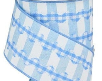10 Yards Light Blue Gingham Ric Rac Stripe Wired Ribbon Easter Ribbon ...