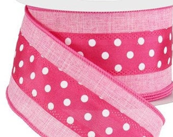 Pink Polka Dot Royal Wired Ribbon, Pink Ribbon, 2.5" X 10 Yds Ribbon, Polka Dot Ribbon, Wreath Supplies, Flamingo Wreath, Summer Ribbon, Bow