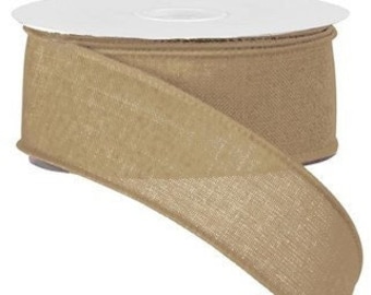 Light Beige Diagonal Weave Wired Edge Ribbon, 1.5