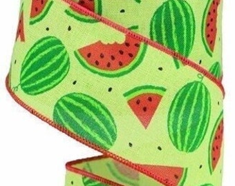 Watermelon Slices Bright Green Royal Wired Ribbon, Watermelon Ribbon, 2.5" X 10 Yard Ribbon, Wreath Supplies, Watermelon, Watermelon Wreath