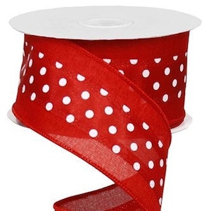 Red/White Polka Dot Royal Wired Ribbon, Red Ribbon, 2.5&quot; X 10 Yds Ribbon, Dot Ribbon, Wreath Supplies, Valentine, Christmas, Alabama Wreath