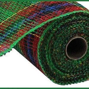 Plaid Poly Burlap 10 Inch Mesh Emerald/Red/Black/Royal Blue/Yellow, Poly Burlap Mesh For Wreaths, Wreath Supplies, Plaid Mesh, Christmas