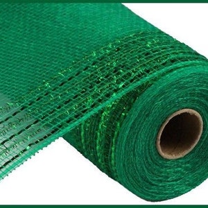 Emerald Green Tinsel/Foil Wide Border Stripe Mesh, 10.5"X10 yards Mesh, Mesh For Wreaths, Christmas Mesh, Saint Patrick's Day, Tree Mesh