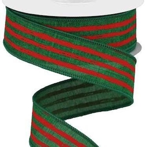 May include: Green and red striped ribbon with a textured weave. The ribbon is 2.5 inches wide.