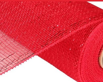 Red With Red Foil Deco Mesh, Red Deco Mesh, Deco Mesh For Wreaths, 10" X 10 Yds Mesh, Wreath Supplies, Christmas, Valentines Day Mesh, Red