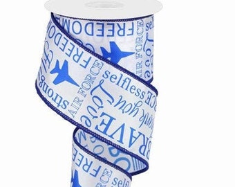 Wired Air Force Ribbon, Blue And White Wired Ribbon, 2.5'' X 10 Yards Ribbon, Air Force, Wreath Supplies, Military Ribbon, Air Force Wreath