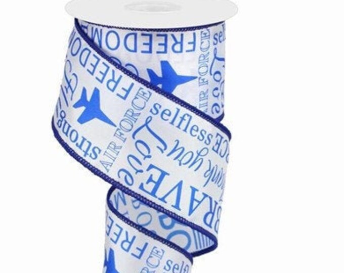 Wired Air Force Ribbon, Blue and White Wired Ribbon, 2.5'' X 10 Yards