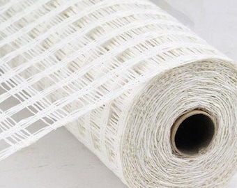 White Check Poly Burlap 10 Inch Mesh, Poly Burlap Mesh for Wreaths, White Mesh, Wreath Supplies, White Burlap Mesh, Check Poly Mesh, White