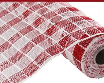Red/White Metallic Deco Poly Mesh 10" X 10 Yards, Mesh for Wreaths, Wreath Supplies, Christmas Mesh, Valentine
