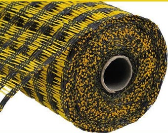 Black/Yellow Check Poly Burlap Mesh 10 Inch, Poly Burlap Mesh For Wreaths, Wreath Supplies, 10 Inch Mesh, Yellow Mesh, Black Mesh, Bee Mesh