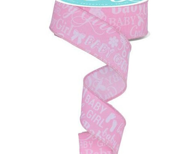 Baby Girl Light Pink/white Wired Ribbon 1.5