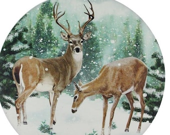 Deer In Woods 12 Inch Metal Sign, Snowy Deer Sign, Deer Sign For Wreath, Metal Sign, Christmas Wreath Sign, Winter Snow Scene Sign, Snow