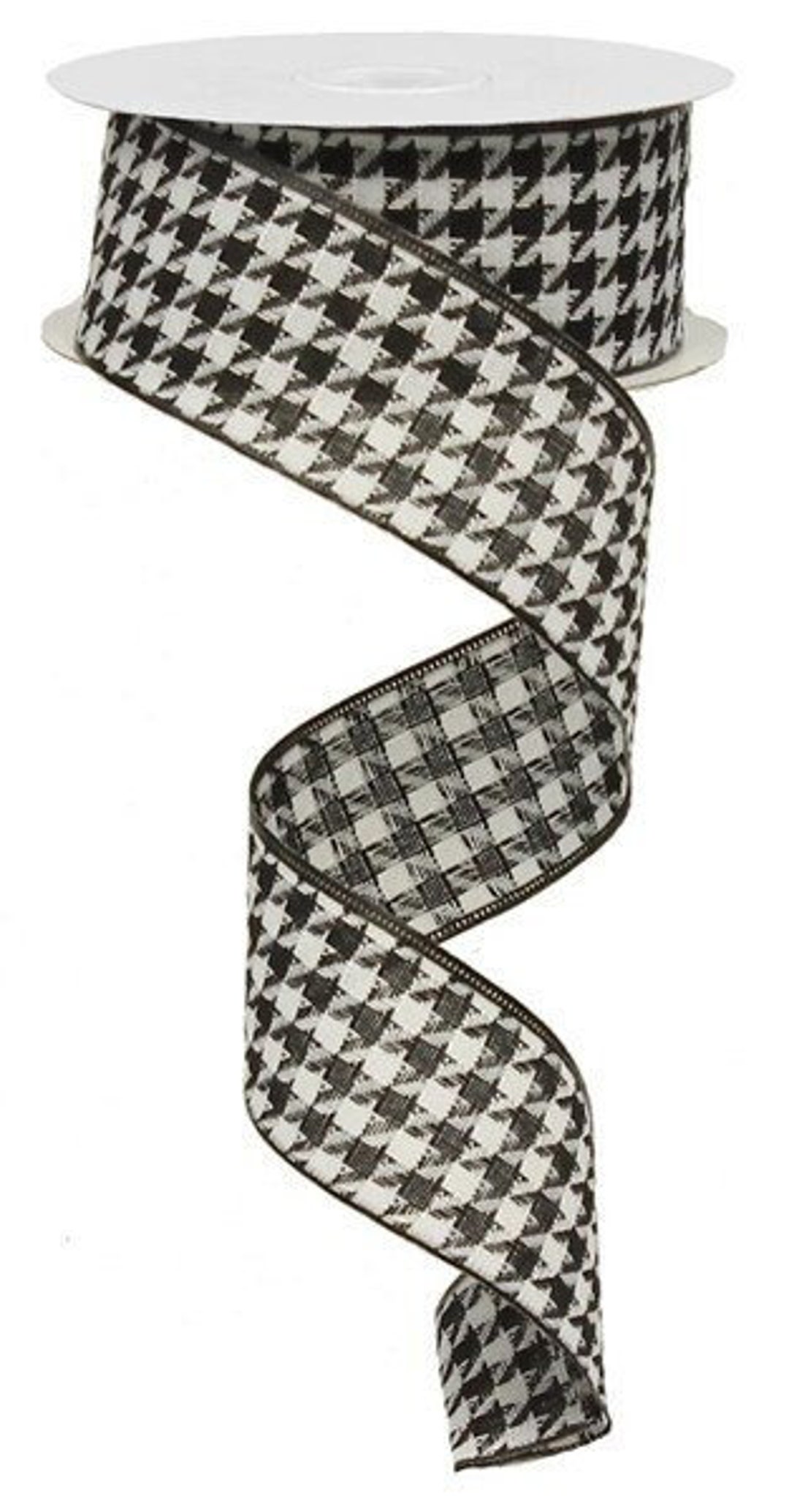 Large Black/white Houndstooth Wired Ribbon 1.5