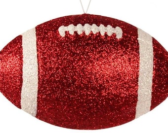 Footballs For Wreath, Red/White Glitter 4.5" Long Football Ornament, Football Wreath Attachment, Sports Wreath, Wreath Supplies, Football