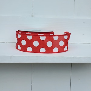 Red with White Large Polka Dot Wired Ribbon 1.5&quot; X 10 Yards, Polka Dot Ribbon, Red Ribbon, Wreath Supplies, Wreath Ribbon, Christmas Ribbon