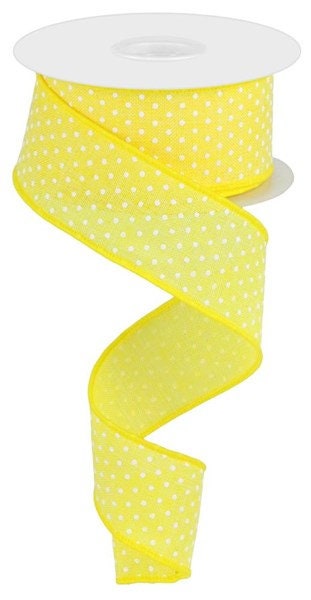 Raised Swiss Dots White on Yellow Royal Wired Ribbon 1.5