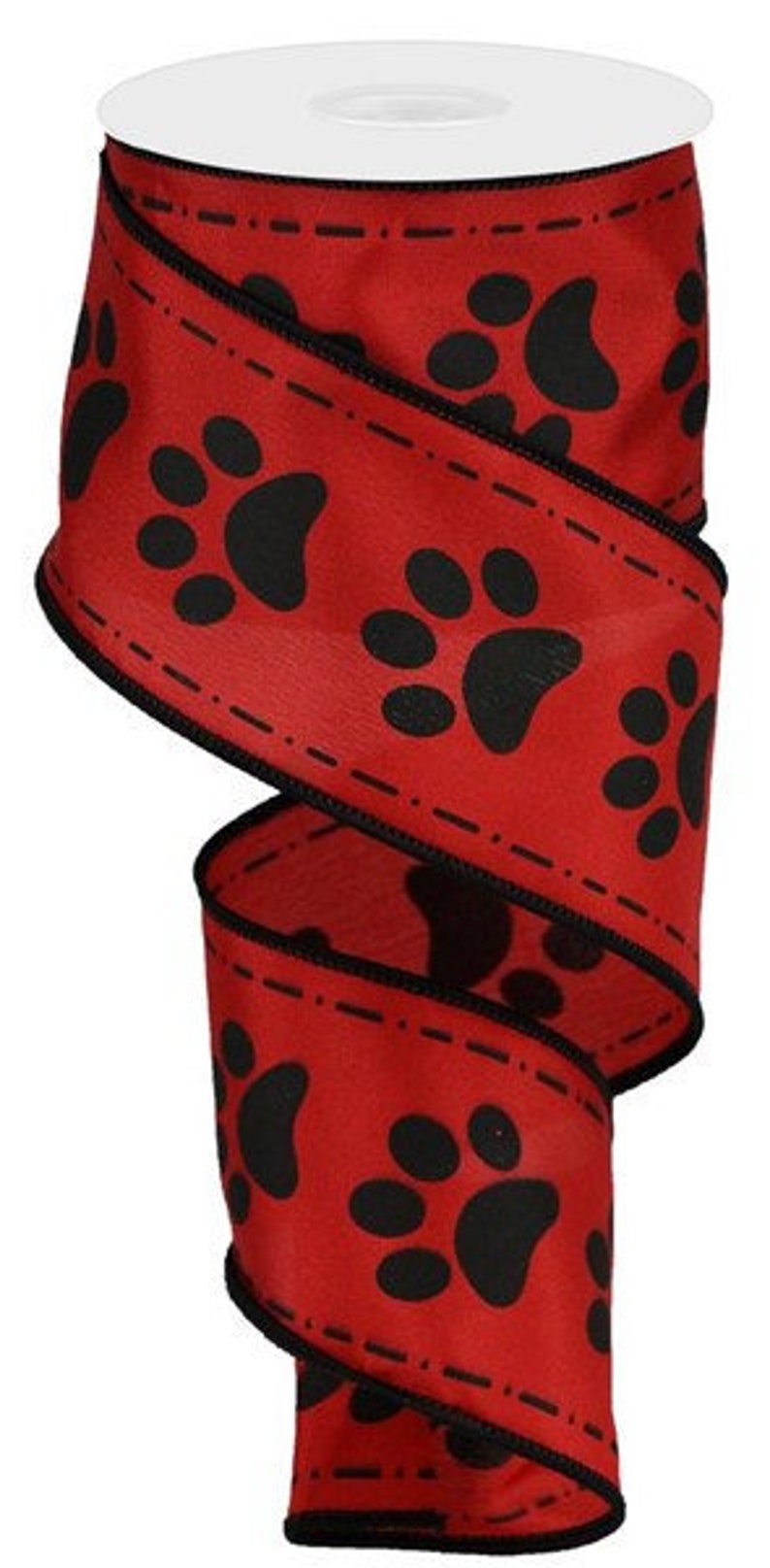 Red/black Paw Print Satin Wired Ribbon Dog Ribbon 2.5 Etsy