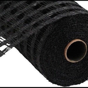 May include: A roll of black mesh ribbon with a grid pattern. The ribbon is rolled up and the end is unfurled, showing the texture of the mesh.