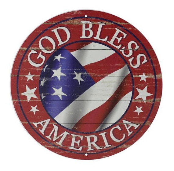 God Bless America 12 Inch Metal Sign, Patriotic Sign for Wreath