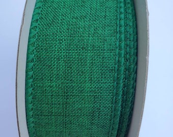 Emerald Green Royal Burlap Wired Ribbon 1.5" X 10 Yards, Wreath Ribbon, Wreath Supplies, Saint Patrick Day, Christmas, Bows, Green