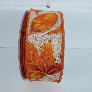 Fall Leaves with Glitter Dots Wired Ribbon Yellow/Orange/Brown/Gold 1.5" X 10 Yards, Fall Ribbon, Autumn Ribbon, Leaves, Fall, Wreath Ribbon image 3