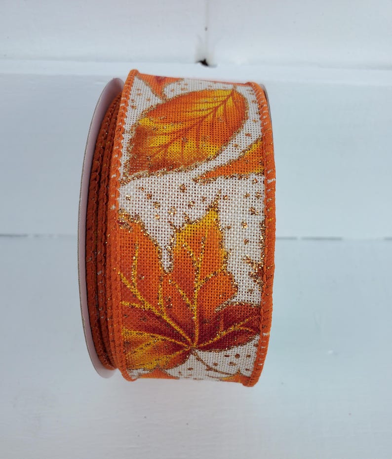 Fall Leaves with Glitter Dots Wired Ribbon Yellow/Orange/Brown/Gold 1.5" X 10 Yards, Fall Ribbon, Autumn Ribbon, Leaves, Fall, Wreath Ribbon image 3