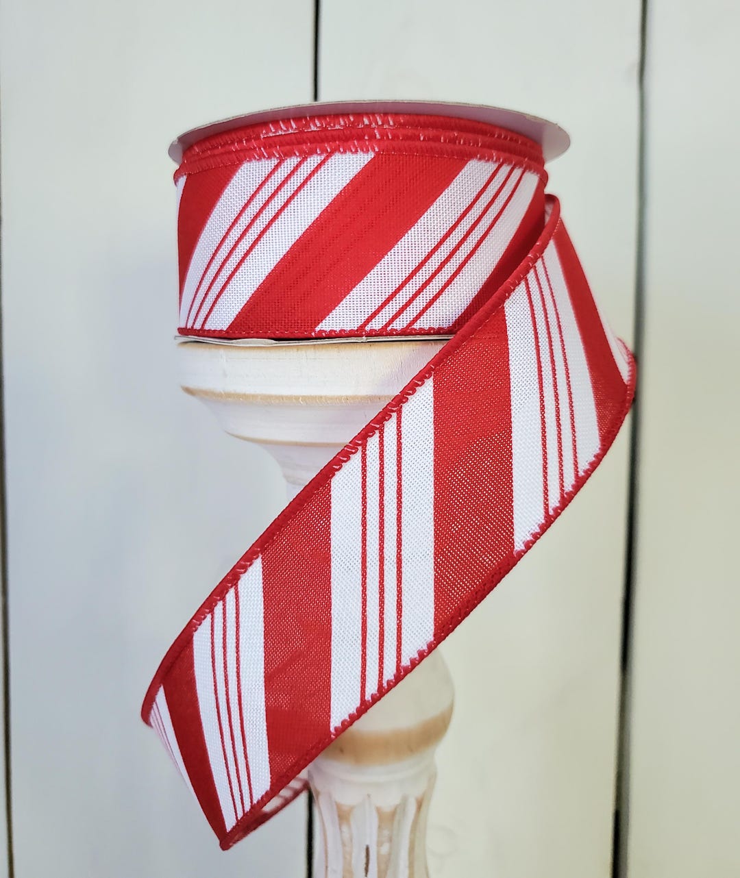 Diagonal Stripe Red/white Faux Royal Wired Ribbon 1.5 X 10 Yard Ribbon ...