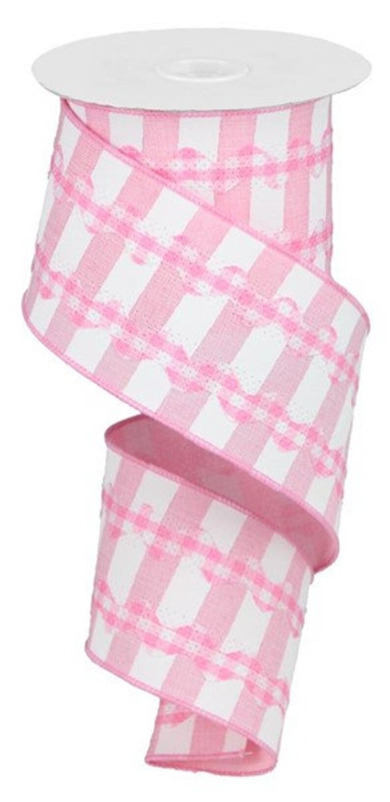 Gingham Ric Rac/stripe Light Pink White Royal Wired Ribbon | Etsy