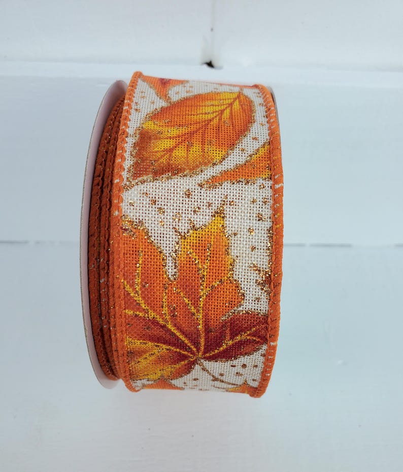 Fall Leaves with Glitter Dots Wired Ribbon Yellow/Orange/Brown/Gold 1.5" X 10 Yards, Fall Ribbon, Autumn Ribbon, Leaves, Fall, Wreath Ribbon image 18
