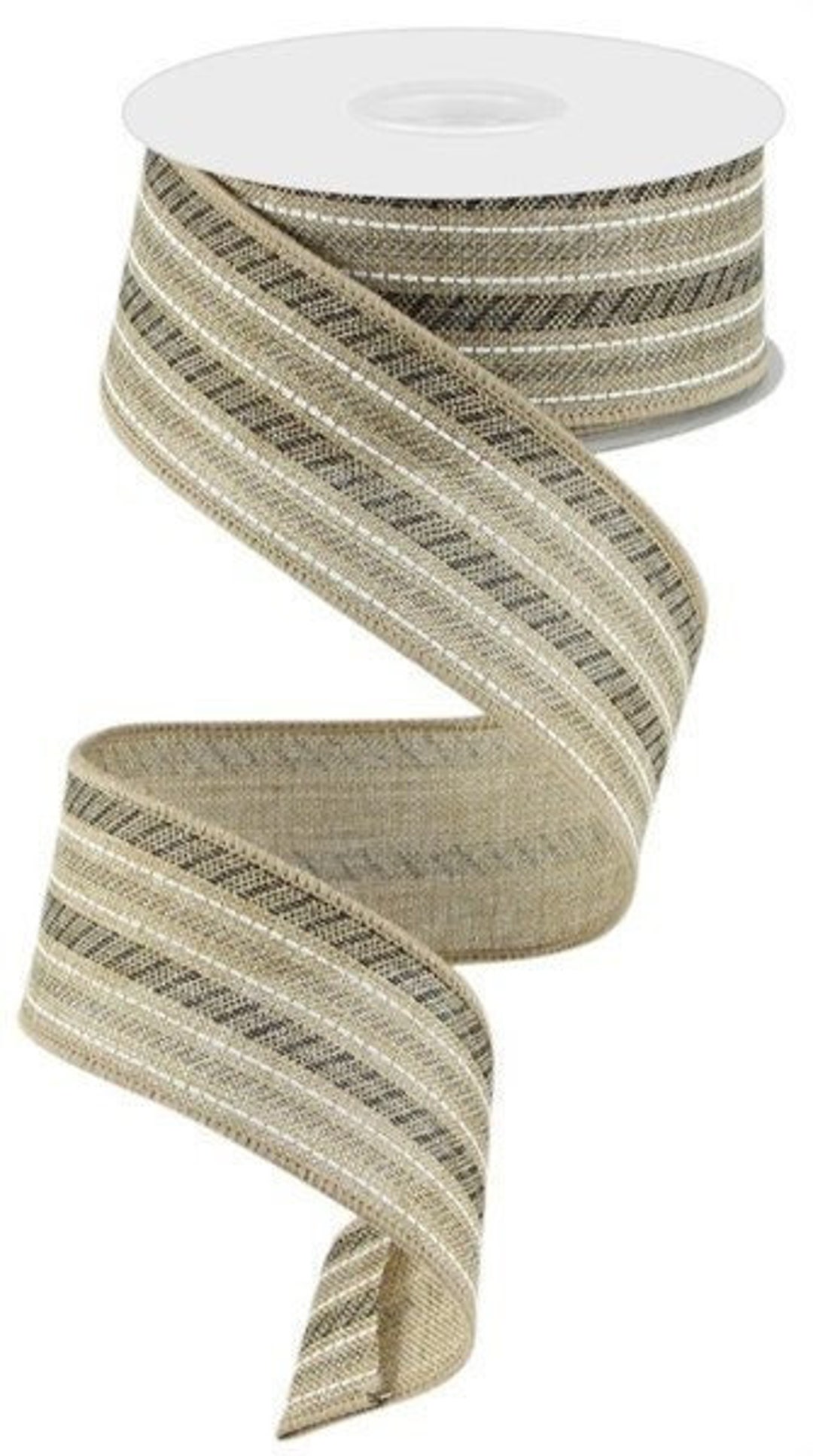 Slash Stripe Black/grey/white/light Beige Royal Burlap Wired Ribbon, 1. ...
