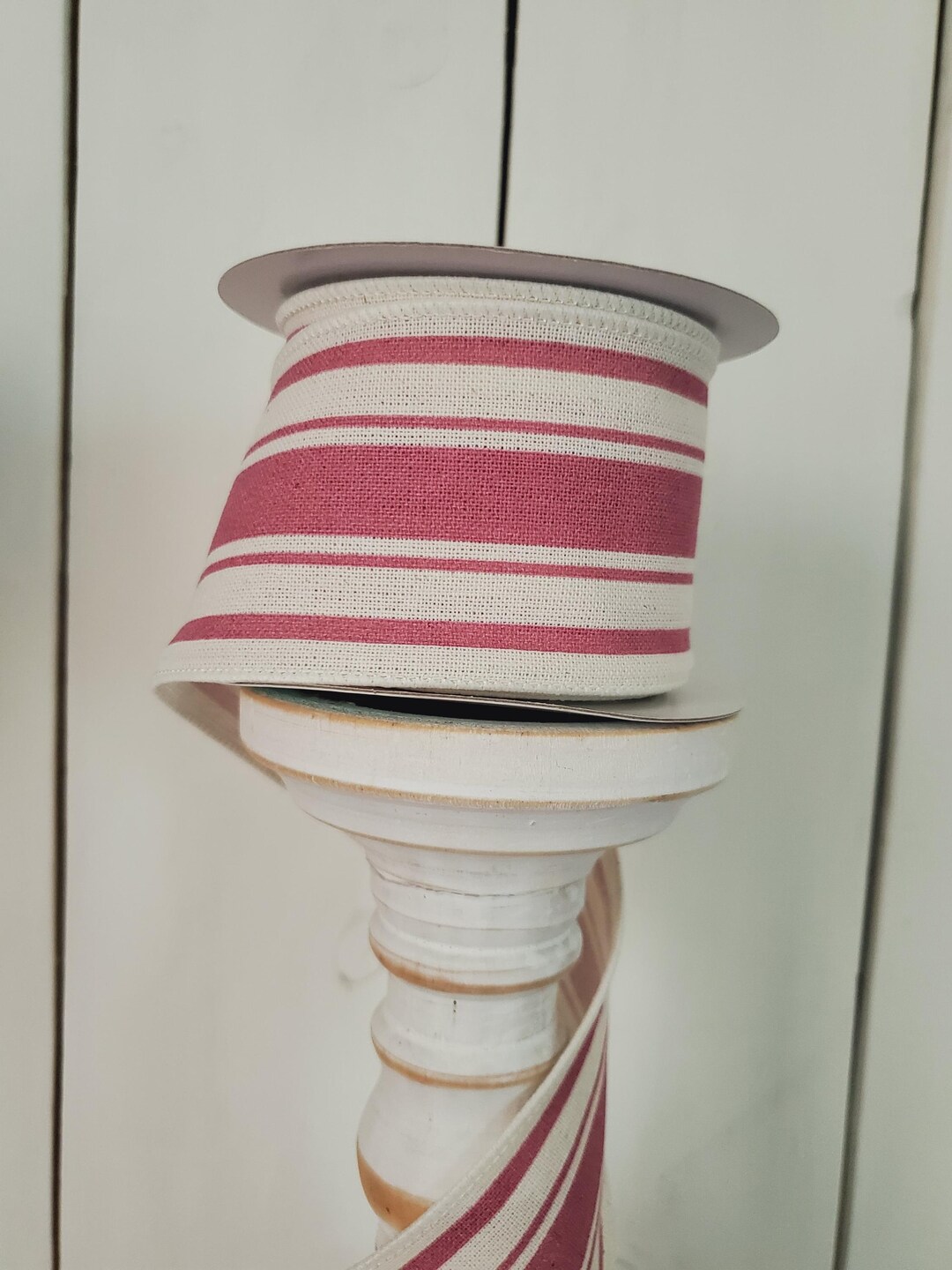 Farmhouse Stripe on Cotton Ivory/burgundy 2.5