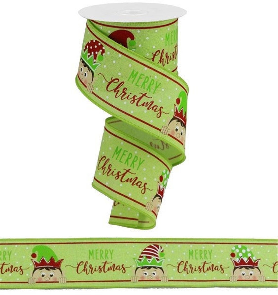 Elf Merry Christmas Bright Green Royal Wired Ribbon, Elf Merry ...