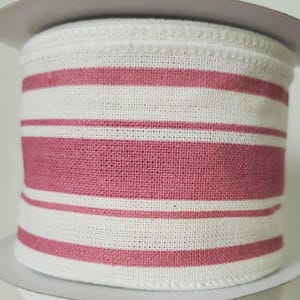 Farmhouse Stripe on Cotton Ivory/Burgundy 2.5&quot; X 10 Yards Wired Ribbon, Farmhouse Ribbon, Fall Ribbon, Stripe Ribbon, Burgundy Stripe, Bow
