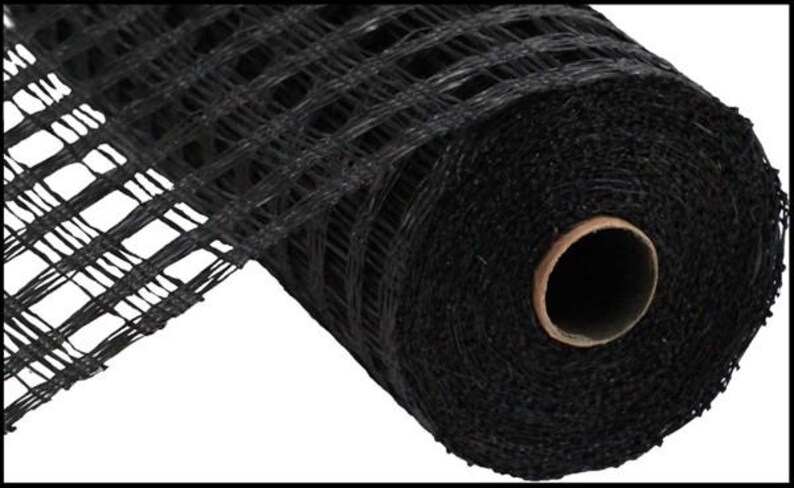 May include: A roll of black mesh ribbon with a square pattern. The ribbon is rolled up on a cardboard tube.