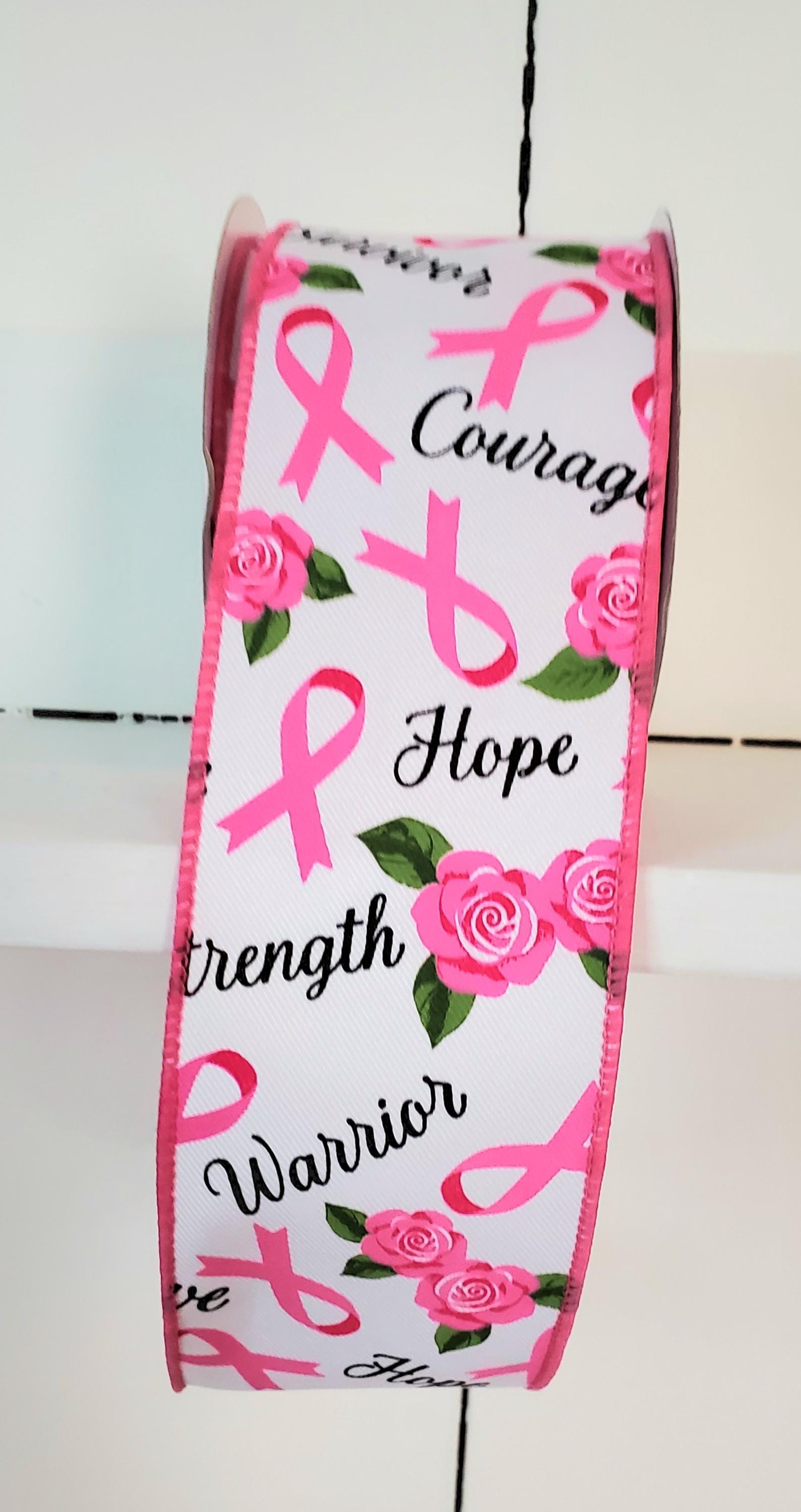 Breast Cancer Flowers Wired Ribbon 2.5