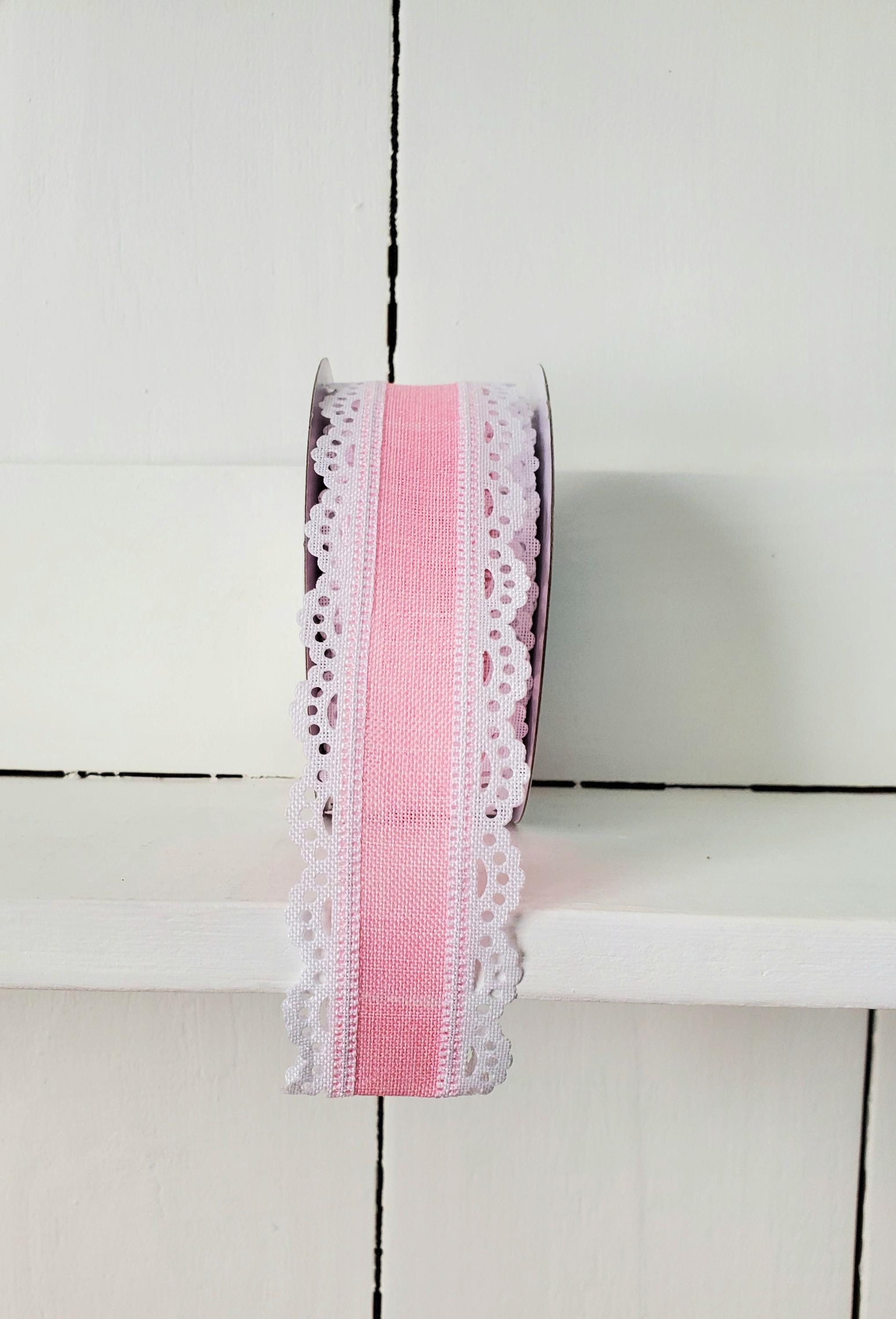 Lace Edge White/light Pink Royal Burlap Wired Ribbon 1.5