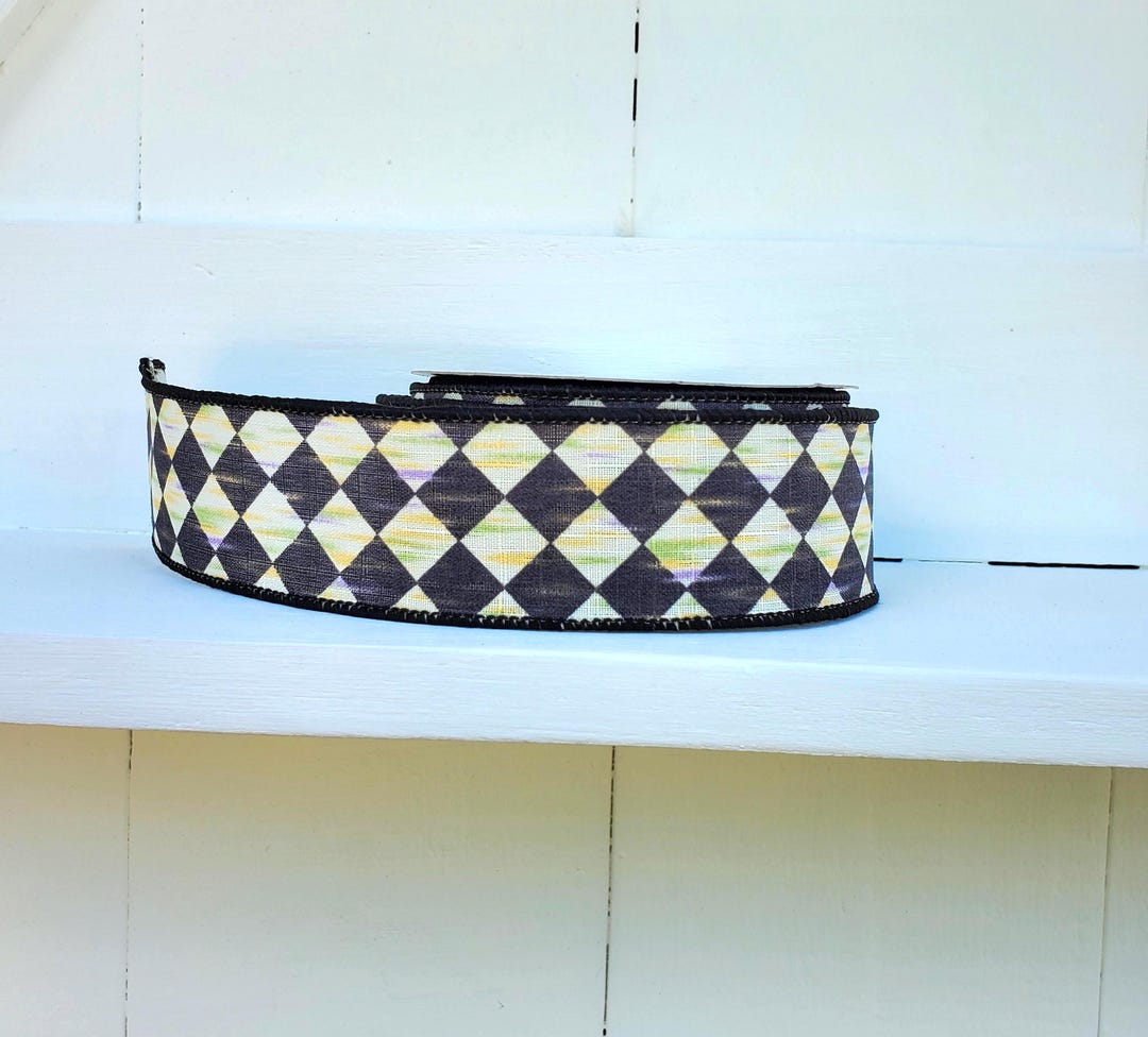Antique Diamond Black/cream Wired Ribbon 1.5