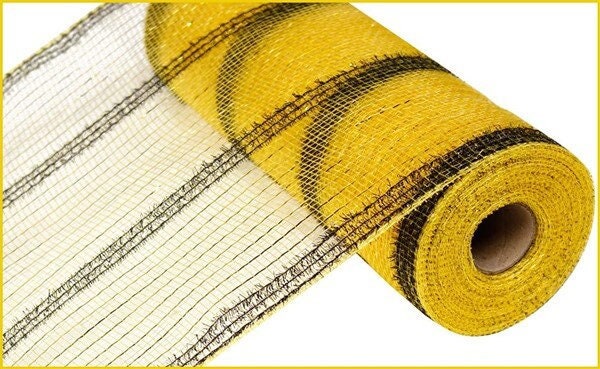 Gold/Black Wide Foil Tinsel Mesh 10.5 Inch X 10 Yards, Deco Mesh, Football Wreath Mesh, Wreath Supplies, Gold, Black, Mesh, Sports Wreath