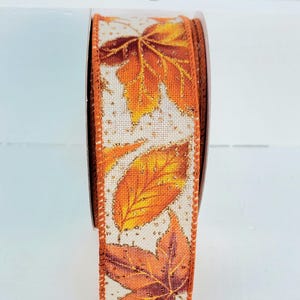 Fall Leaves with Glitter Dots Wired Ribbon Yellow/Orange/Brown/Gold 1.5" X 10 Yards, Fall Ribbon, Autumn Ribbon, Leaves, Fall, Wreath Ribbon image 1