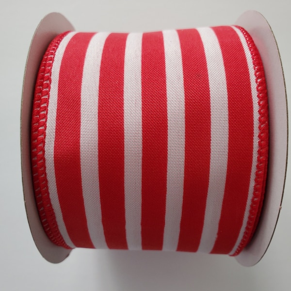 Vertical Stripe Red/White Wired Ribbon 2.5" X 10 Yards, Stripe Wired Ribbon, Wreath, Christmas Wreath, Red Stripe, Wreath Supplies, Red