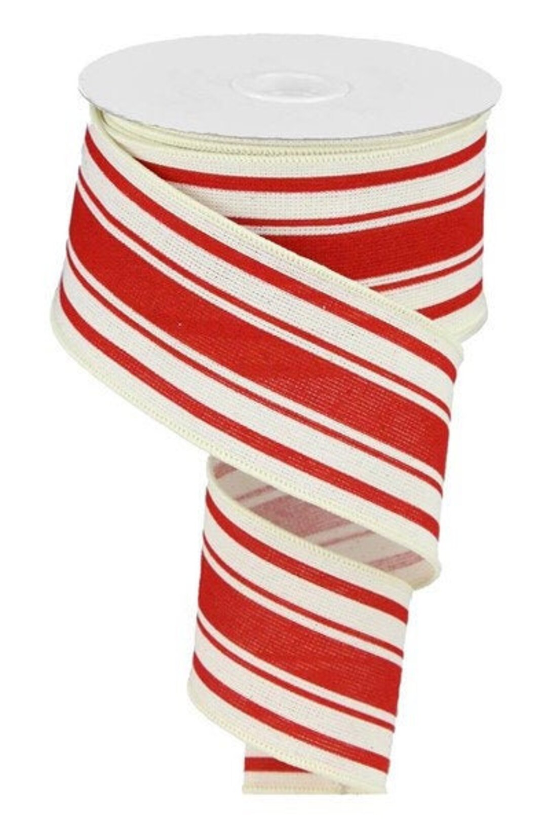 Rustic Barn Ribbon Wired Farmhouse Cotton Ribbon Ivory/farmhouse Red Stripes 2.5