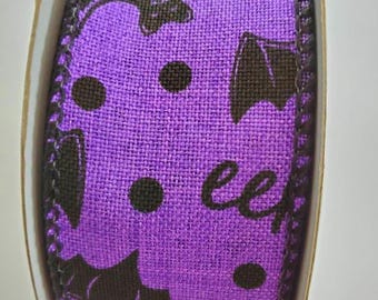 Halloween Purple Black Bat Royal Wired Ribbon 1.5" X 10 Yards, Halloween Ribbon, Bat Ribbon, Halloween, Halloween Wreath Ribbon, Black Bats
