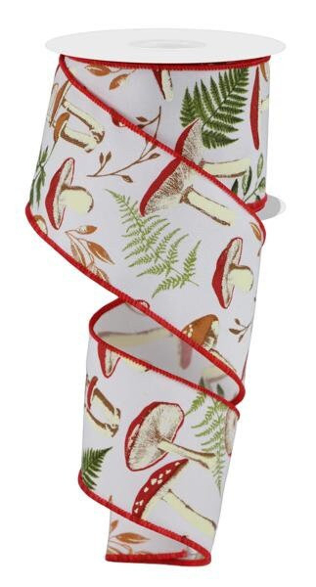 Mushroom Botanicals White/multi Wired Ribbon 2.5 X 10 Yards, Wreath